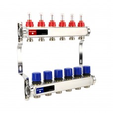 Группа коллекторная с расходомерами VARMEGA VM15106 ВР 1", на 6 контуров 3/4" EK, нерж. сталь Группа коллекторная с расходомерами VARMEGA VM15106 ВР 1", на 6 контуров 3/4" EK, нерж. сталь