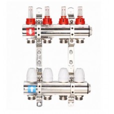 Коллекторная группа (латунь) с расходомерами без ВО и дренажных кранов 12 выходов Ø1" GAPPO Коллекторная группа (латунь) с расходомерами без ВО и дренажных кранов 12 выходов Ø1" GAPPO