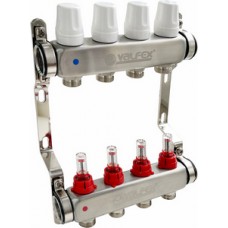 Коллекторная группа (нерж.) с расходомерами без ВО и дренажных кранов 4 вых. Ø1" VALFEX Коллекторная группа (нерж.) с расходомерами без ВО и дренажных кранов 4 вых. Ø1" VALFEX