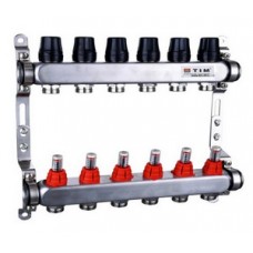 Коллекторная группа (нерж) с расходомерами без ВО и дренажных кранов 7 выходов Ø1" TIM (1/2) Коллекторная группа (нерж) с расходомерами без ВО и дренажных кранов 7 выходов Ø1" TIM (1/2)