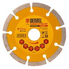 Диск алмазный отрезной DENZEL73100, сегментный, 115 x 22.2 мм, сухая резка Диск алмазный отрезной DENZEL73100, сегментный, 115 x 22.2 мм, сухая резка