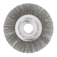 Щетка для УШМ DENZEL 746563, 125 мм, «плоская», витая нержавеющая проволока 0.3 мм, посадка 22.2 мм Щетка для УШМ DENZEL 746563, 125 мм, «плоская», витая нержавеющая проволока 0.3 мм, посадка 22.2 мм