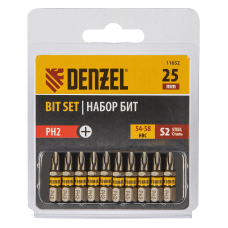 Бита DENZEL PH2х25, сталь S2, шестигранный профиль, 10 шт. Е 6,3 Бита DENZEL PH2х25, сталь S2, шестигранный профиль, 10 шт. Е 6,3
