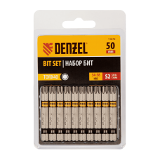 Бита DENZEL TX 40х50, сталь S2, шестигранный профиль, 10 шт. Е 6,3 Бита DENZEL TX 40х50, сталь S2, шестигранный профиль, 10 шт. Е 6,3