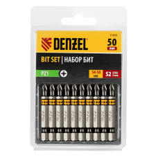 Бита DENZEL PZ1х50, сталь S2, шестигранный профиль, 10 шт. Е 6,3 Бита DENZEL PZ1х50, сталь S2, шестигранный профиль, 10 шт. Е 6,3