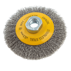 Щетка для УШМ DENZEL 746083, 100 мм, «тарелка», витая нержавеющая проволока 0.3 мм, М14 Щетка для УШМ DENZEL 746083, 100 мм, «тарелка», витая нержавеющая проволока 0.3 мм, М14