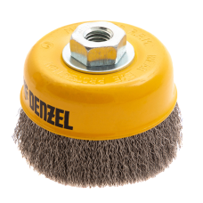 Щетка для УШМ DENZEL 746053, 100 мм, «чашка», витая нержавеющая проволока 0.3 мм, М14 Щетка для УШМ DENZEL 746053, 100 мм, «чашка», витая нержавеющая проволока 0.3 мм, М14
