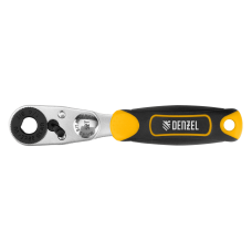 Ключ-трещотка DENZEL для бит 1/4", 52 зуба, CrMo, адаптер для торцевых головок Ключ-трещотка DENZEL для бит 1/4", 52 зуба, CrMo, адаптер для торцевых головок