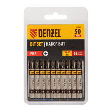Бита DENZEL PH2х50, сталь S2, шестигранный профиль, 10 шт. Е 6,3 Бита DENZEL PH2х50, сталь S2, шестигранный профиль, 10 шт. Е 6,3