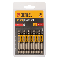 Бита DENZEL PH2х60, сталь S2, цилиндр., 10 шт. Е 6,3 Бита DENZEL PH2х60, сталь S2, цилиндр., 10 шт. Е 6,3