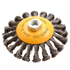 Щетка для УШМ DENZEL 746113, 125 мм, «тарелка», крученая нержавеющая проволока 0.5 мм, М14 Щетка для УШМ DENZEL 746113, 125 мм, «тарелка», крученая нержавеющая проволока 0.5 мм, М14