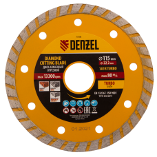Диск алмазный отрезной DENZEL73106, турбо, 115 x 22.2 мм, сухая резка Диск алмазный отрезной DENZEL73106, турбо, 115 x 22.2 мм, сухая резка