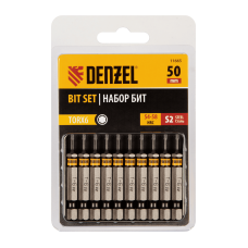 Бита DENZEL TX 6х50, сталь S2, шестигранный профиль, 10 шт. Е 6,3 Бита DENZEL TX 6х50, сталь S2, шестигранный профиль, 10 шт. Е 6,3