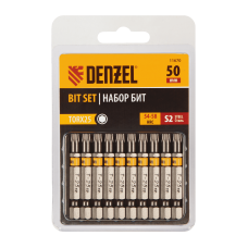 Бита DENZEL TX 25х50, сталь S2, шестигранный профиль, 10 шт. Е 6,3 Бита DENZEL TX 25х50, сталь S2, шестигранный профиль, 10 шт. Е 6,3