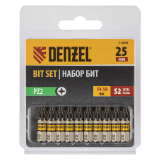 Бита DENZEL PZ2х25, сталь S2, шестигранный профиль, 10 шт. Е 6,3 Бита DENZEL PZ2х25, сталь S2, шестигранный профиль, 10 шт. Е 6,3