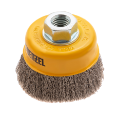 Щетка для УШМ DENZEL 746043, 75 мм, «чашка», витая нержавеющая проволока 0.3 мм, М14 Щетка для УШМ DENZEL 746043, 75 мм, «чашка», витая нержавеющая проволока 0.3 мм, М14