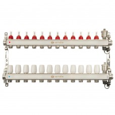 Группа коллекторная ONDO нерж сталь 12 вых. с автомат. воздухоотвод., расход. и термостат. клапанами Группа коллекторная ONDO нерж сталь 12 вых. с автомат. воздухоотвод., расход. и термостат. клапанами