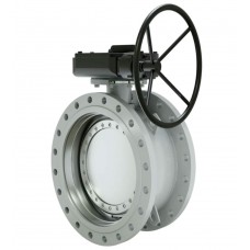 Затвор поворотно-дисковый LD Ду400 Ру25 приварной, 3-х эксцентриковый, с редуктором R, сталь Затвор поворотно-дисковый LD Ду400 Ру25 приварной, 3-х эксцентриковый, с редуктором R, сталь