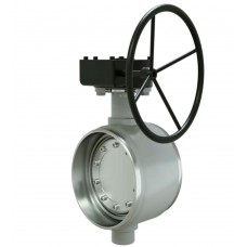 Затвор поворотно-дисковый LD Ду350 Ру25 приварной, 3-х эксцентриковый, с редуктором R, сталь 20 Затвор поворотно-дисковый LD Ду350 Ру25 приварной, 3-х эксцентриковый, с редуктором R, сталь 20