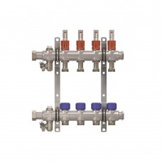 Группа коллекторная ELSEN 1" 6 контуров, размер отвода-3/4" с вентилями, нерж. сталь Группа коллекторная ELSEN 1" 6 контуров, размер отвода-3/4" с вентилями, нерж. сталь