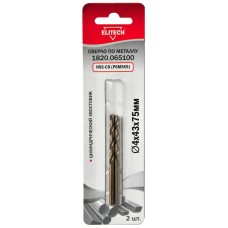 Elitech Кобальтовое сверло 4.0х75 2шт 1820.065100 Elitech Кобальтовое сверло 4.0х75 2шт 1820.065100