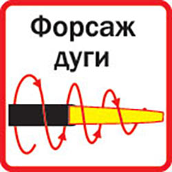 Усиливает ток дуги, позволяет избегать залипания электрода к изделию
